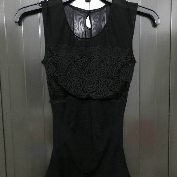 Tops - Black Lace and Mesh Details Tank Top